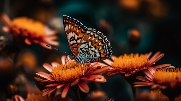 Closeup of a butterfly on flowers AI generated