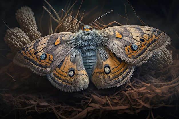 Closeup of butterfly in hibernation with its wings closed