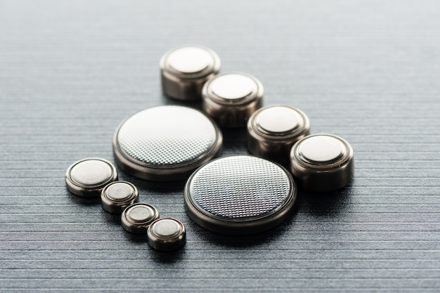 Closeup button cell battery or watch battery or coin cell.