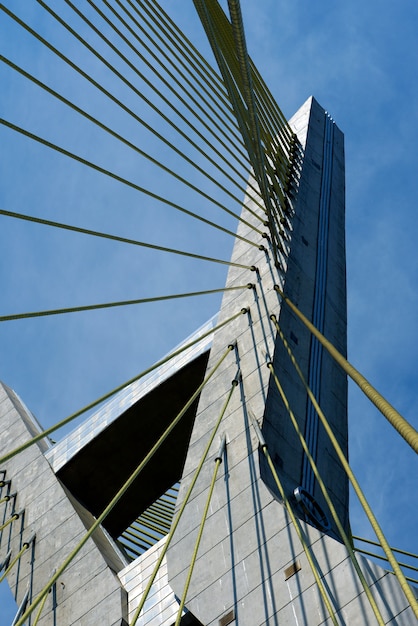 Closeup of cable of stayed bridge