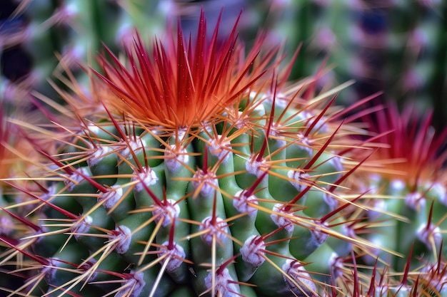 Closeup of cactis thorny and colorful spines