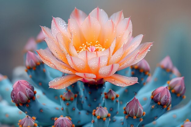 Photo a closeup of a cactus flower in full bloom showing its delicate petals and vibrant colors