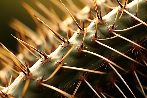 Photo closeup of cactus spines in evening ligh