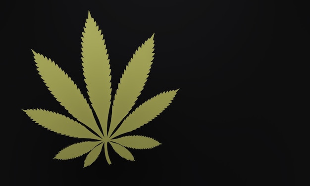 Foto primo piano di una foglia di cannabis su sfondo nero sfondo per il rendering designer3d