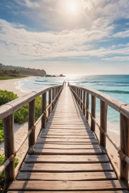 Closeup captures weathered wooden bridge planks at sunset