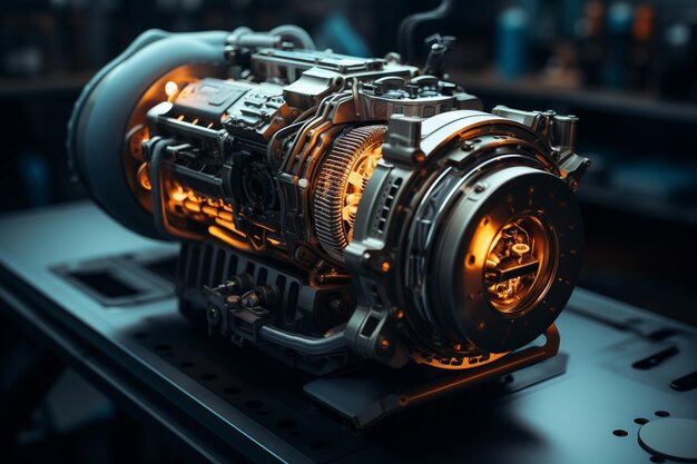 Closeup of car engine 3d rendering toned image