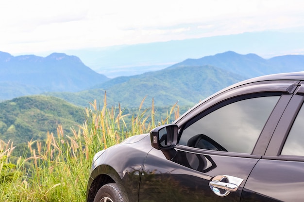 Closeup car over the mountain 