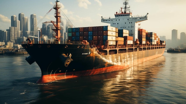 Closeup Cargo ship front view