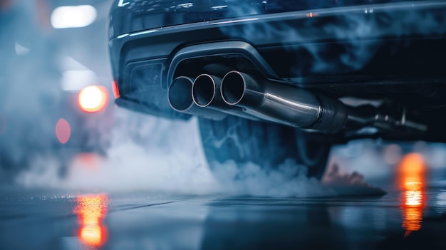 Closeup of a cars exhaust system being tested highlighting the engineering for emission reduction