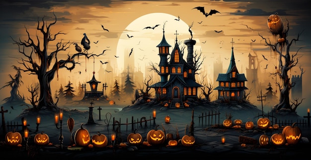 Клоуз-ап вырезанных тыквы Хэллоуин мрачный праздничный фон ИИ сгенерированное изображение