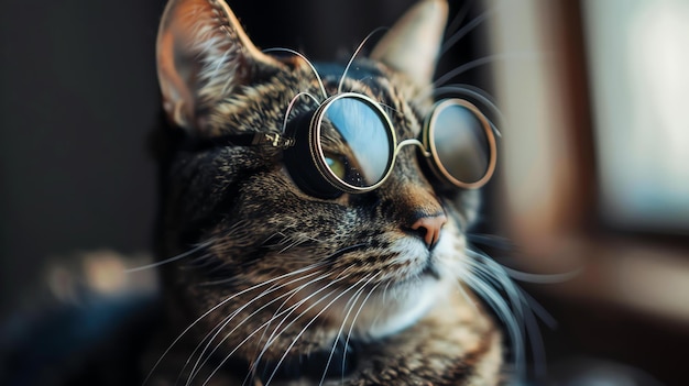 Клоуз-ап кошки в парных очках Кошка смотрит вправо от кадра