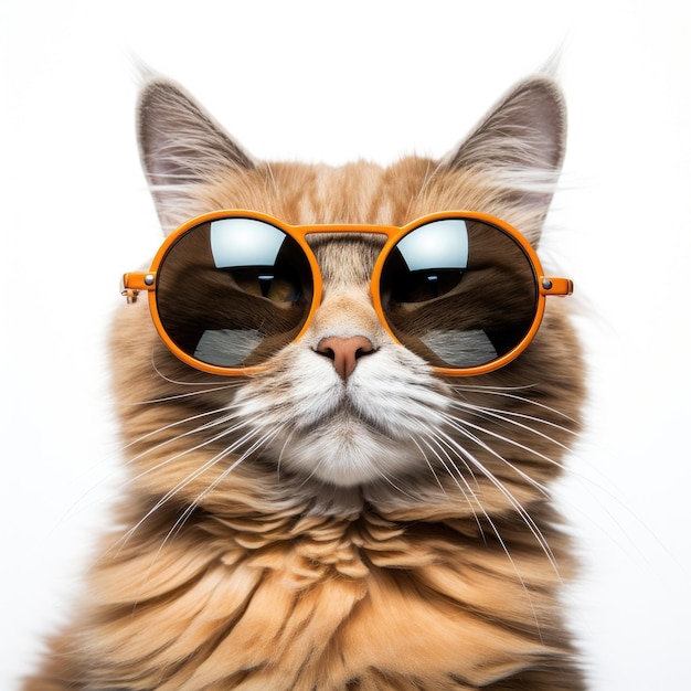 Closeup of Cat with sunglasses on white background