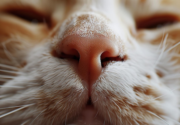 고양이의 코와 수염의 클로즈업, 상세한 질감과 패턴