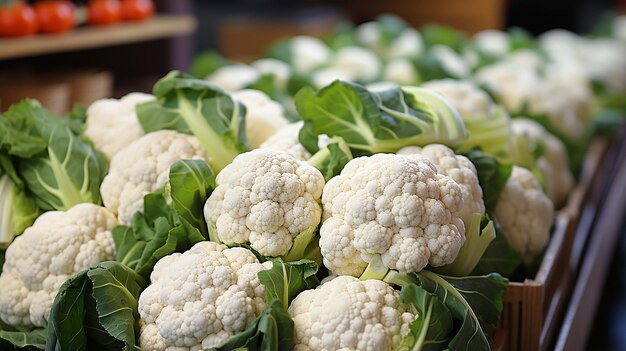 Photo closeup of cauliflower in a grocery store