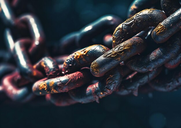 Closeup of chain on a dark background