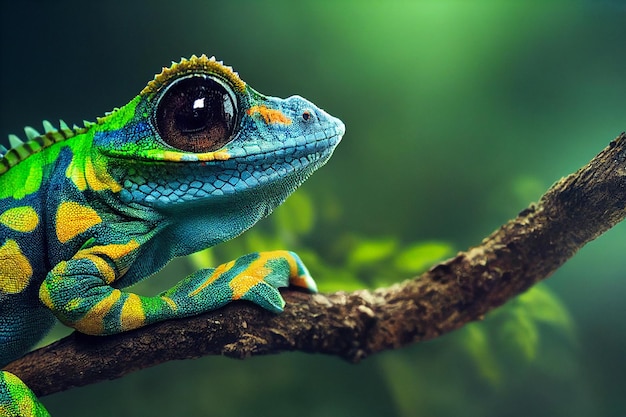 Closeup of Chameleon in the forest3d illustration