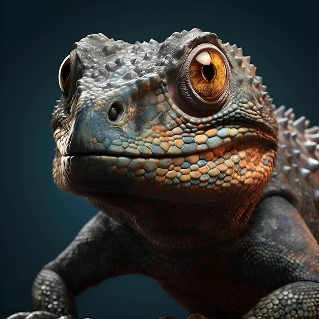 Closeup of a chameleon looking at the camera 3d render