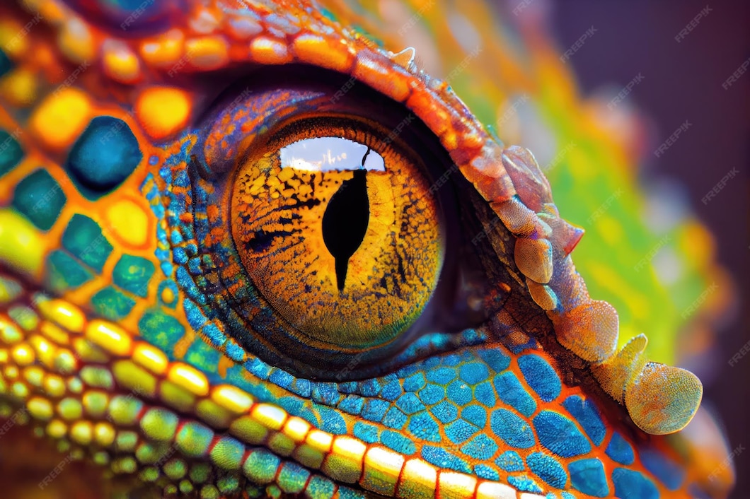 Premium AI Image | Closeup of chameleons eyes in vibrant colors