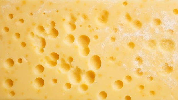 Closeup of cheese slice structure with holes Food background Generative AI