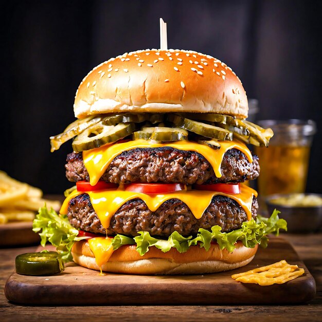 A CloseUp of a Cheeseburger with Pickles and Cheese