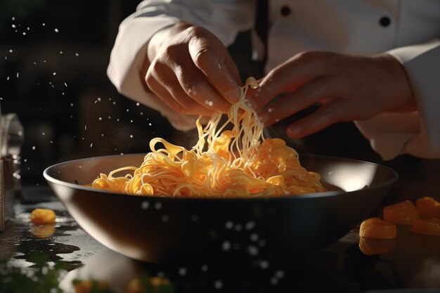 Closeup of a chefs hands skillfully preparing a generative ai