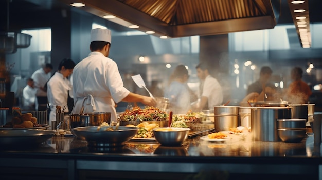 Closeup of chefs preparing food in a professional kitchenAIGenerative AI