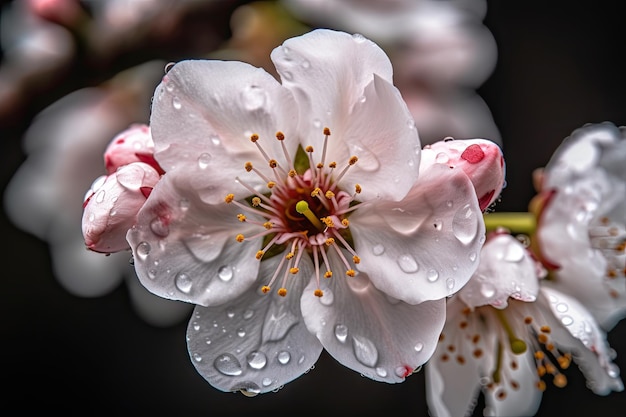 Closeup of cherry blossom bloom with flower details visible created with generative ai