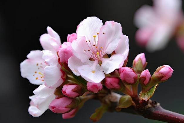 Closeup of cherry blossom buds with pink petals visible created with generative ai