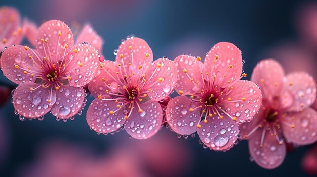 A closeup of cherry blossoms against a dark background AI generate illustration