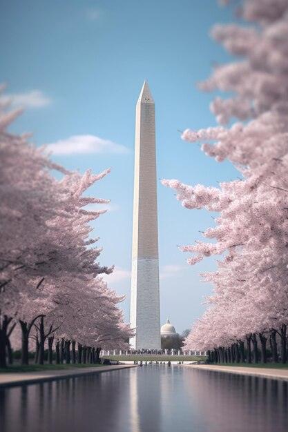 Closeup of cherry blossoms framing the monuments created with generative ai