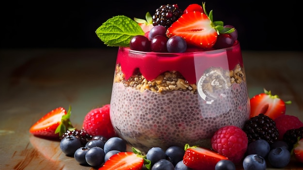 A closeup of a chia pudding parfait