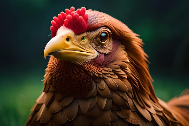 Closeup of the chicken's head in the garden