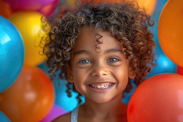 A closeup of a child laughing with their eyes full of joy