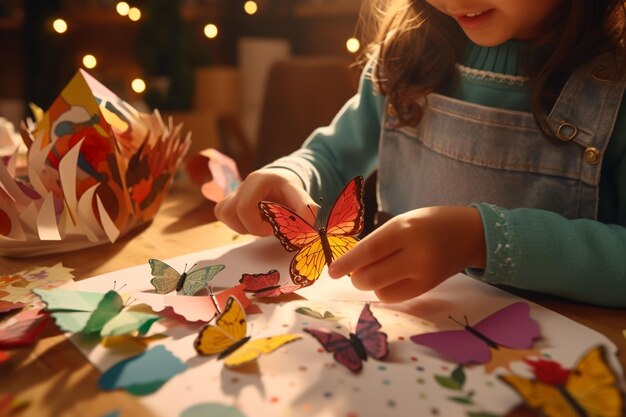 Photo closeup of childrens hands creating handmade generative ai