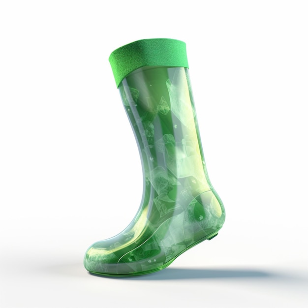 Closeup of a childs green frog boots