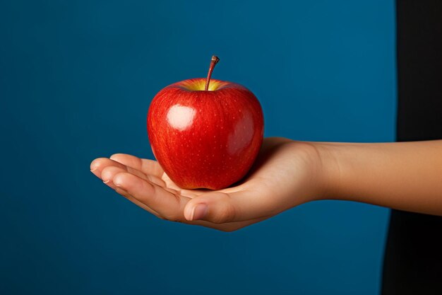 Closeup of a childs hand holding a tiny apple