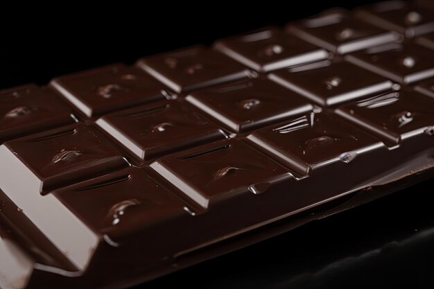 Closeup of the chocolate bar with its smooth and glossy texture visible