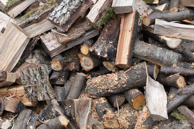 closeup of chopped firewood. Stacks of Firewood. Preparation of firewood for the winter. Pile of Firewood.