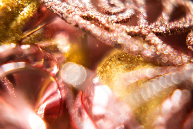 Closeup of Christmas toys Festive shiny background with selective focus