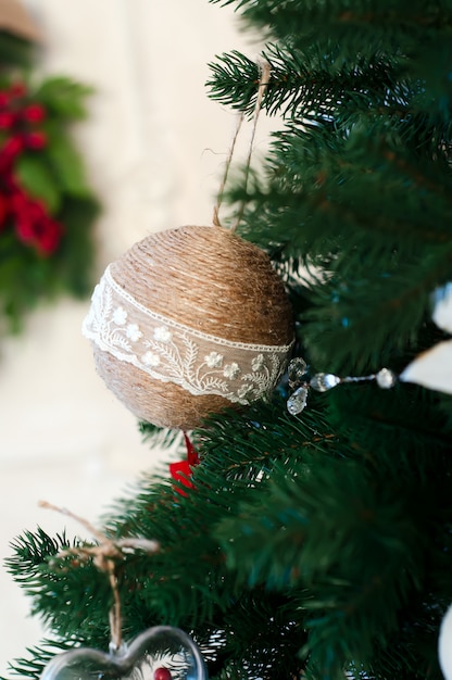 Closeup of christmas-tree decorations.