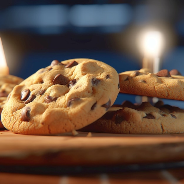 A closeup of chunky chocolate chip cookies