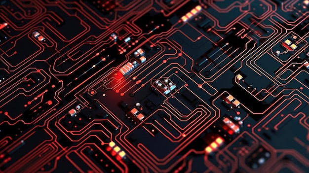 Photo closeup of circuit board electronic computer hardware technology motherboard digital chip