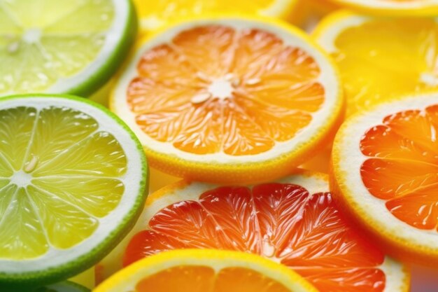 Photo closeup of citrus fruit slices laying on the table