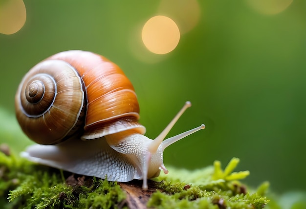 Photo closeup of a clam walking in a lush forest