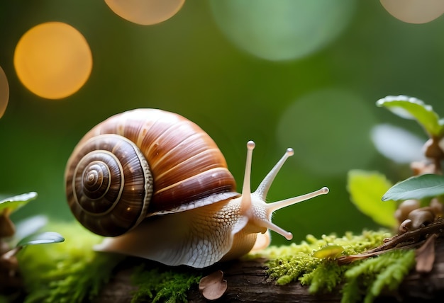 closeup of a clam walking in a lush forest