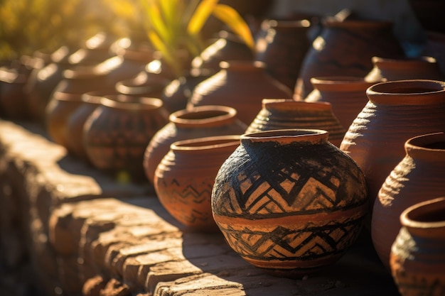 Closeup of a clay pots texture drying in sunlight