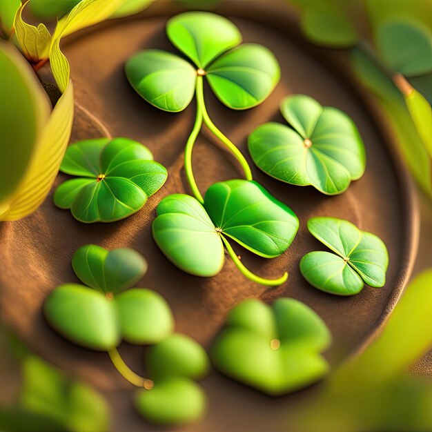 Photo closeup clovershaped green leaf of oxalis corniculata or creeping woodsorrel plant