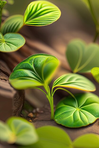 Photo closeup clovershaped green leaf of oxalis corniculata or creeping woodsorrel plant