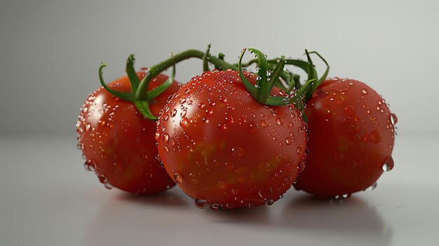 Closeup of a cluster of ripe red tomatoes with water drops on the skin