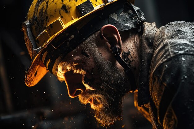 Closeup of a coal miner at work